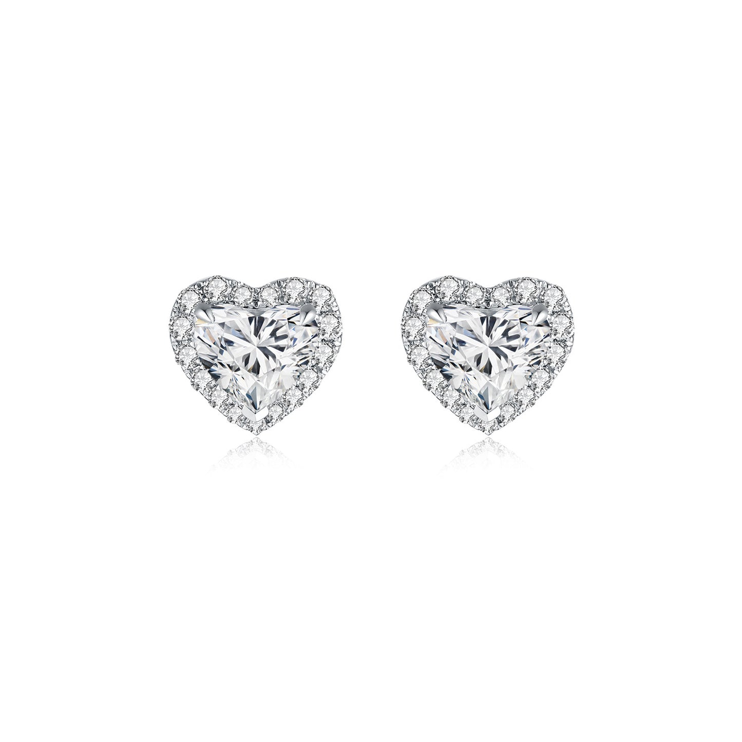 Heart-Shaped Diamond Halo Stud Earrings