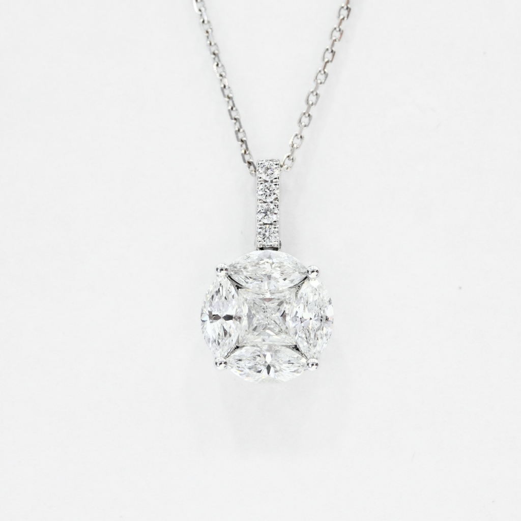 Cluster-Set Marquise and Princess Cut Diamond Pendant Necklace