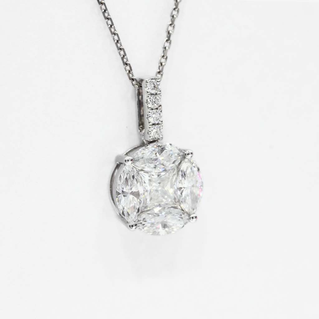 Cluster-Set Marquise and Princess Cut Diamond Pendant Necklace