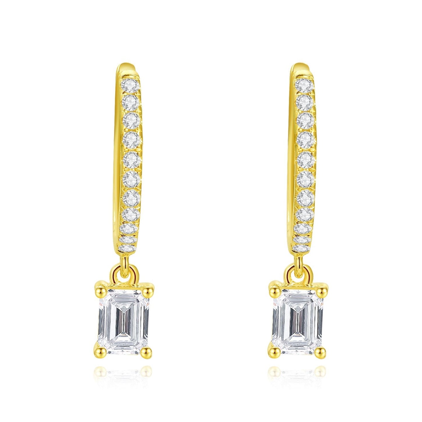 Emerald-Cut Lab Diamond Drop Hoop Earrings