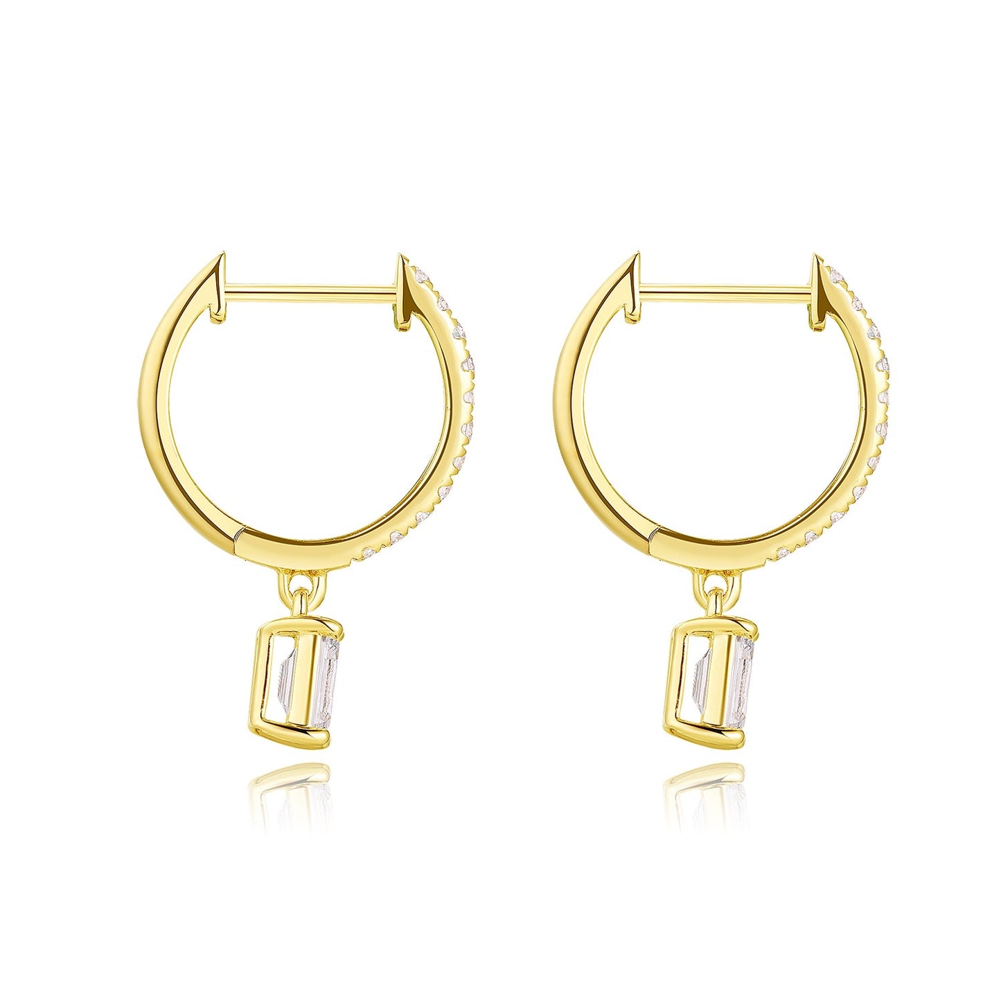 Emerald-Cut Lab Diamond Drop Hoop Earrings