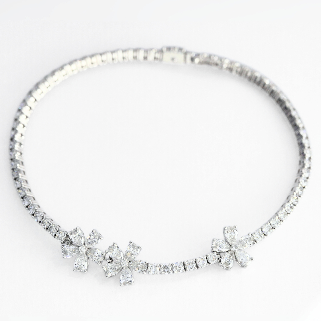 Floral Cluster Lab-Grown Diamond Tennis Bracelet in 18K White Gold | Approx. 1.7 ctw