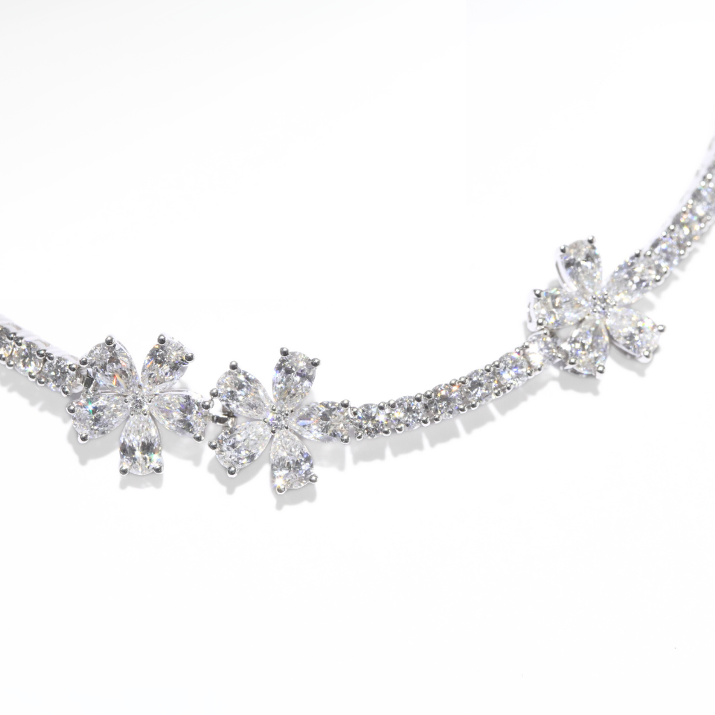 Floral Cluster Lab-Grown Diamond Tennis Bracelet in 18K White Gold | Approx. 1.7 ctw