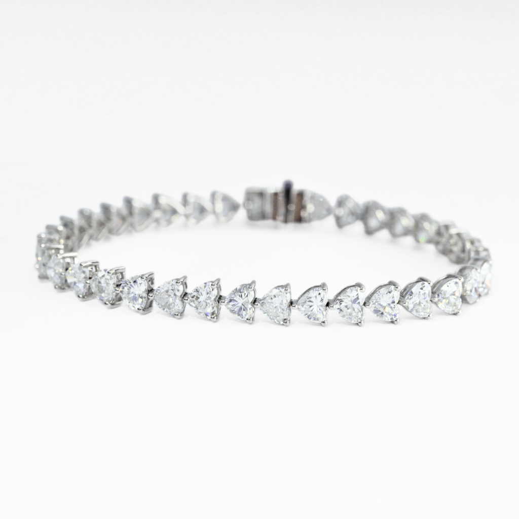 Prong-Set Heart Lab Diamond Tennis Bracelet in 18K White Gold | Approx. 12 ctw