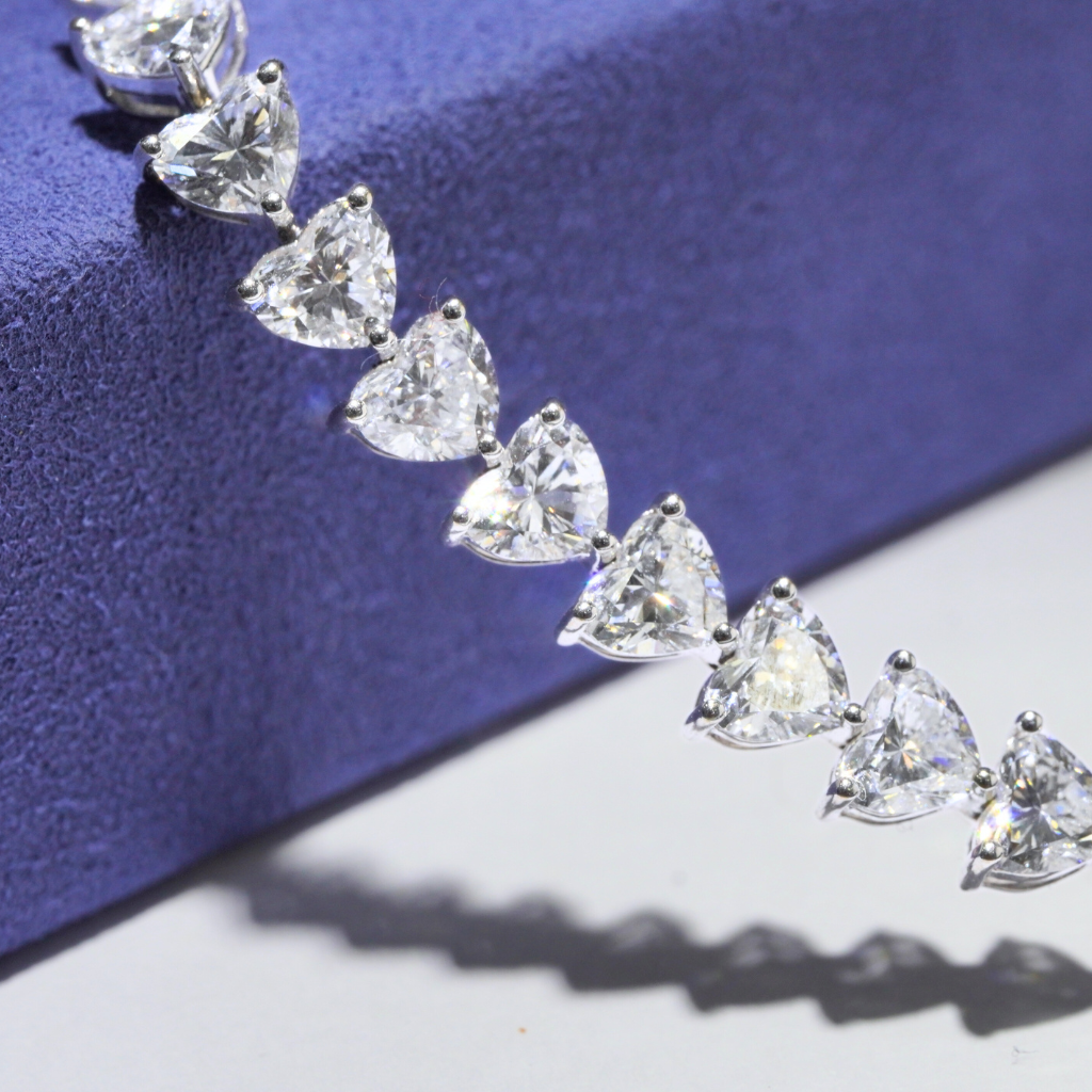 Prong-Set Heart Lab Diamond Tennis Bracelet in 18K White Gold | Approx. 12 ctw