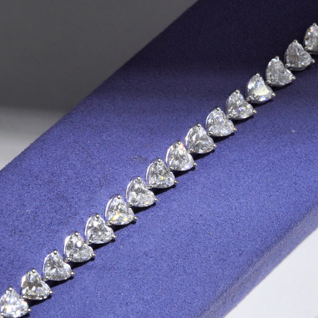 Prong-Set Heart Lab Diamond Tennis Bracelet in 18K White Gold | Approx. 12 ctw