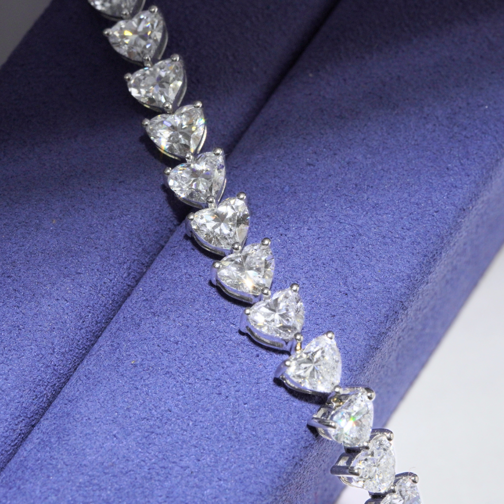 Prong-Set Heart Lab Diamond Tennis Bracelet in 18K White Gold | Approx. 12 ctw