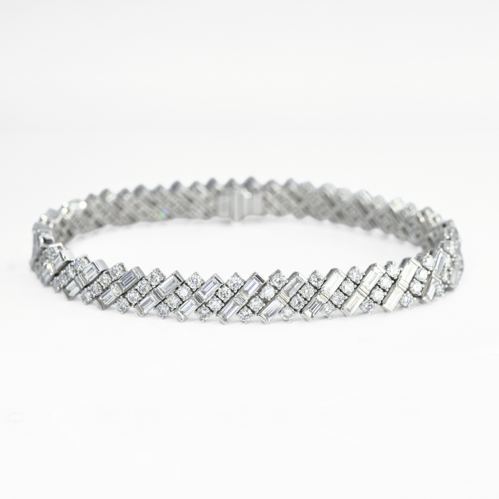 Baguette & Round Lab Diamond Pave Tennis Bracelet in 18K Gold | Approx. 7 ctw