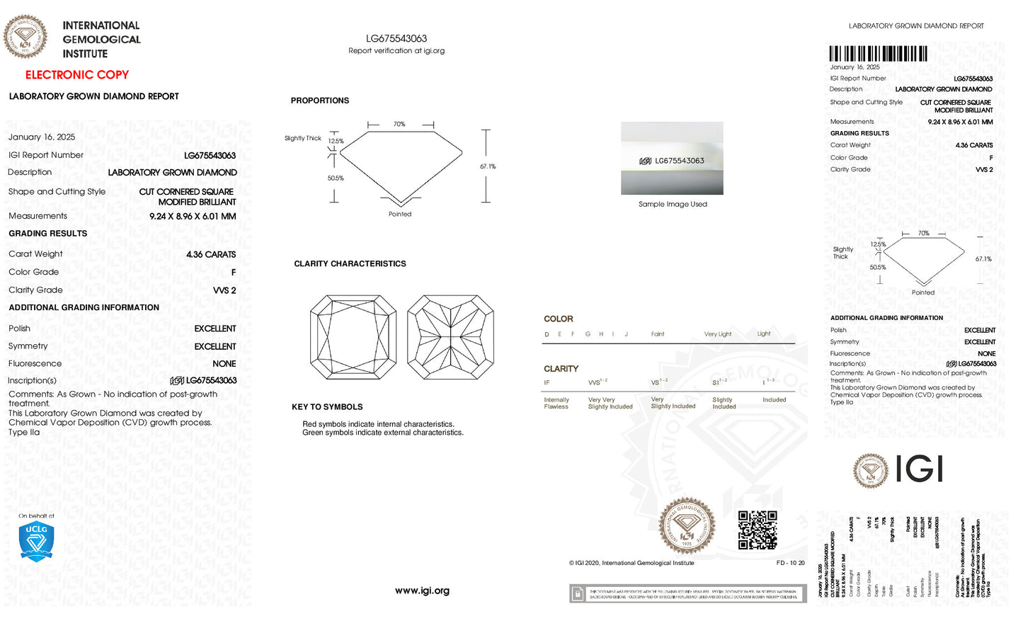 4.36ct Radiant Lab Grown Diamond (F, VVS2, EX/EX)