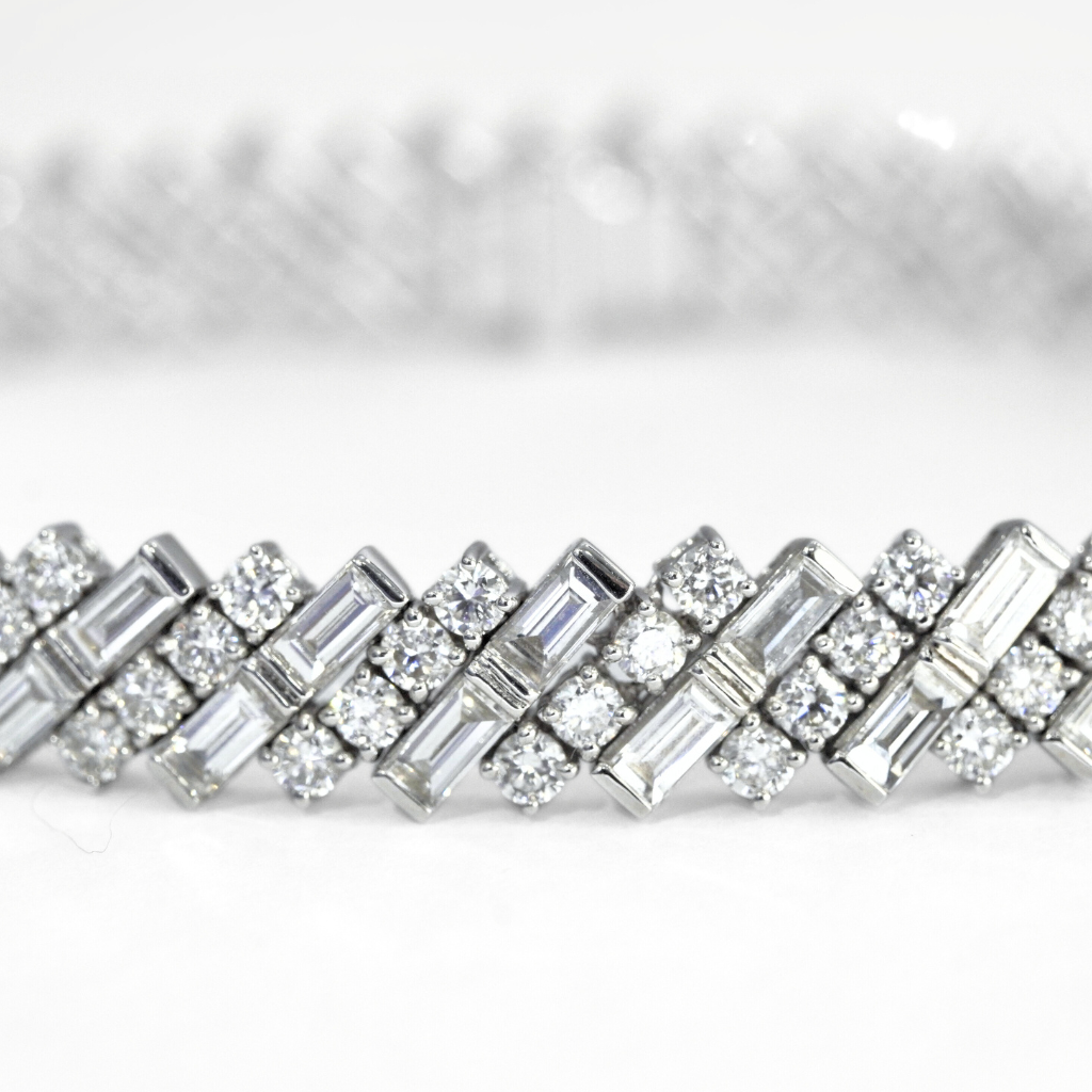 Baguette & Round Lab Diamond Pave Tennis Bracelet in 18K Gold | Approx. 7 ctw