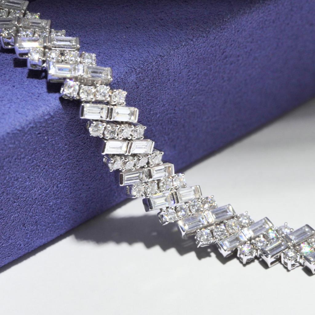 Baguette & Round Lab Diamond Pave Tennis Bracelet in 18K Gold | Approx. 7 ctw