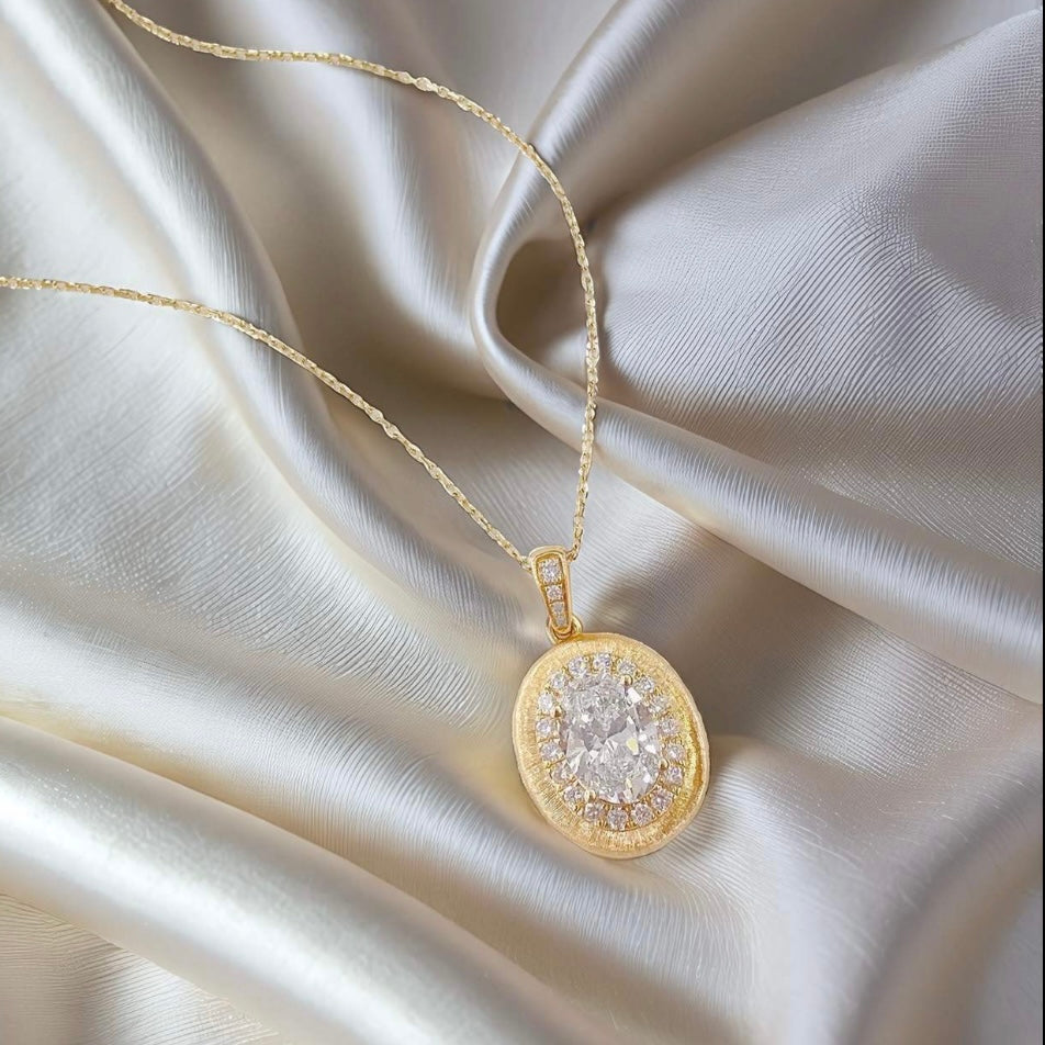 Oval halo lab diamond necklace