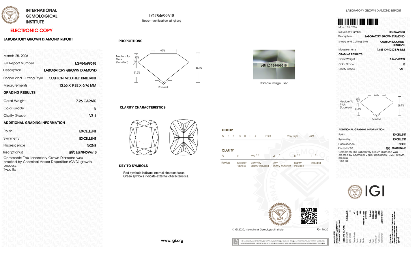 7.26ct Cushion Lab Grown Diamond (E, VS1, EX/EX)