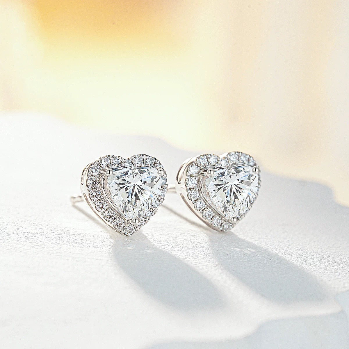 Heart-Shaped Diamond Halo Stud Earrings