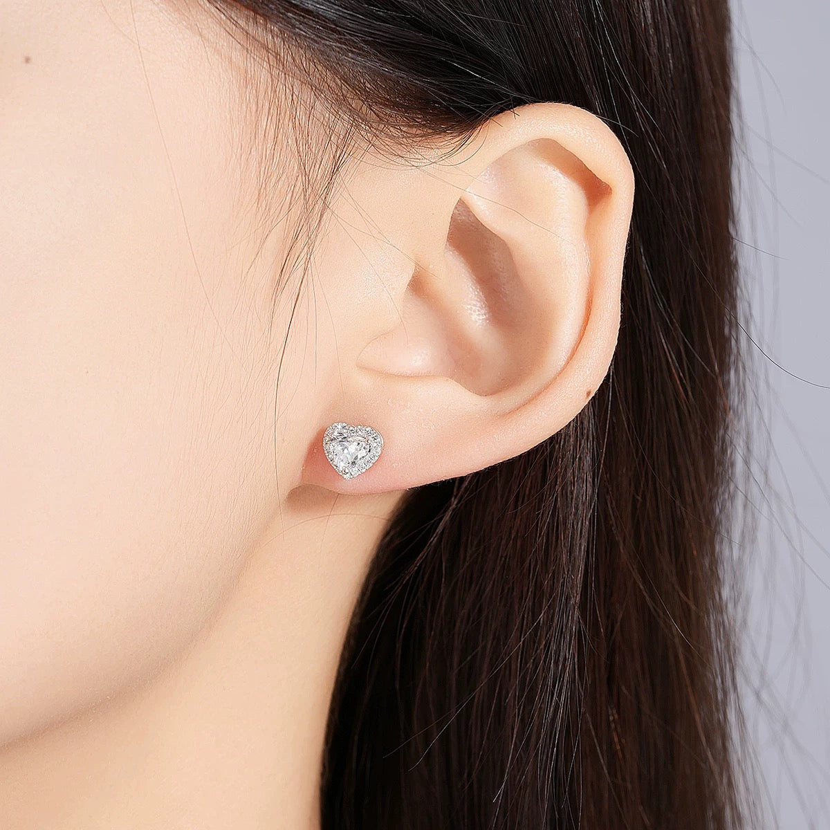 Heart-Shaped Diamond Halo Stud Earrings