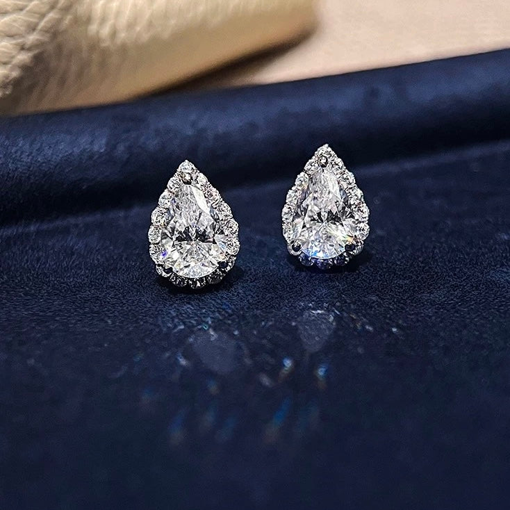 Pear-Shaped Diamond Halo Stud Earrings