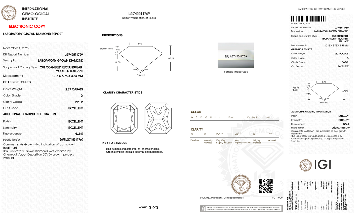 2.77ct Radiant Lab Grown Diamond (D, VVS2, EX/EX/EX)