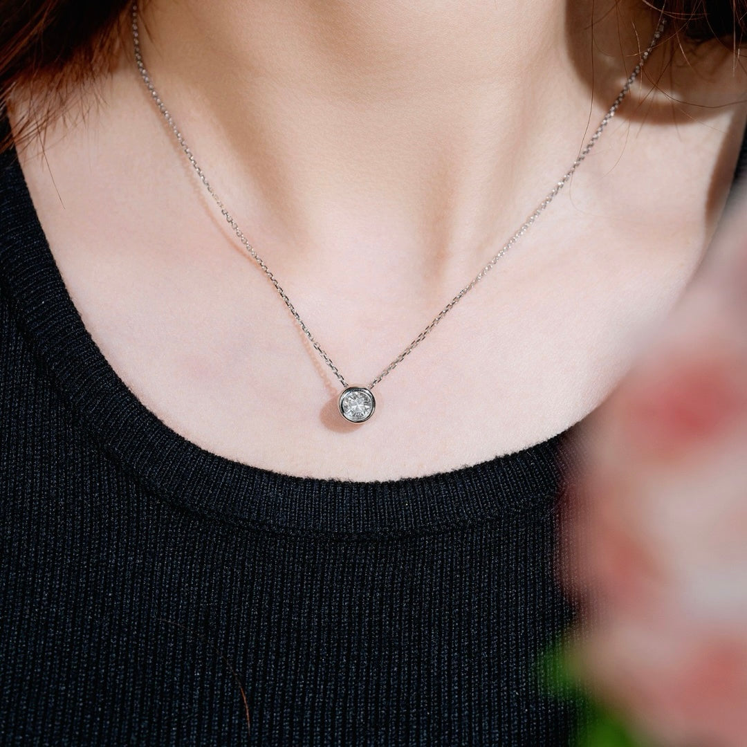 Bezel Set Lab-Grown Diamond Solitaire Pendant Necklace
