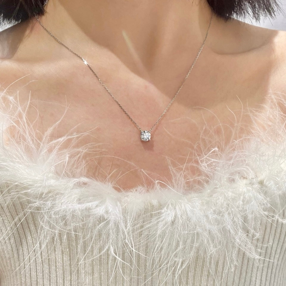 Classic Four-Prong Round Solitaire Diamond Necklace