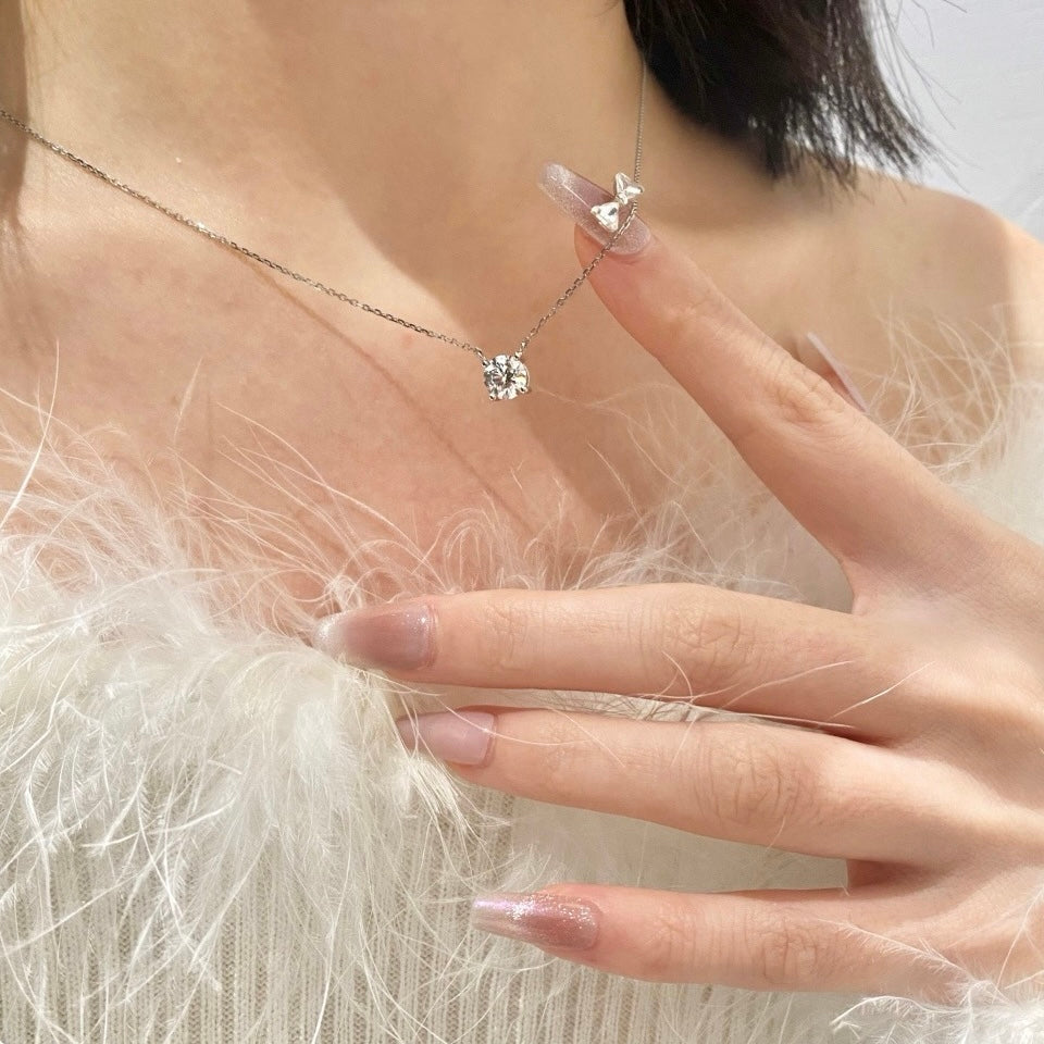 Classic Four-Prong Round Solitaire Diamond Necklace