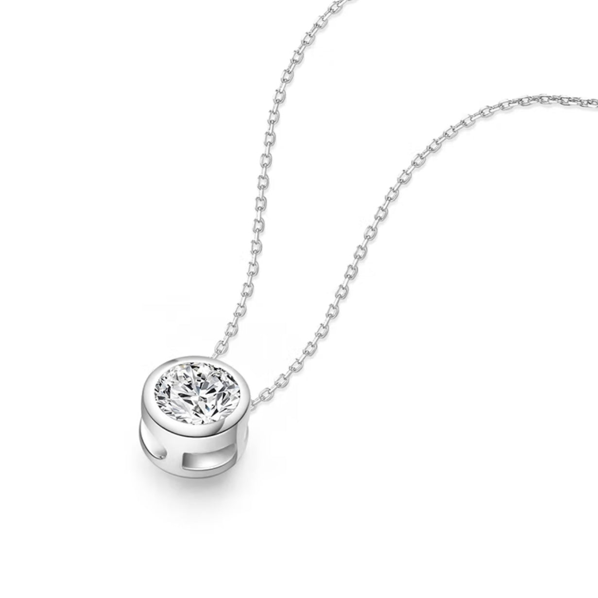 Bezel Set Lab-Grown Diamond Solitaire Pendant Necklace