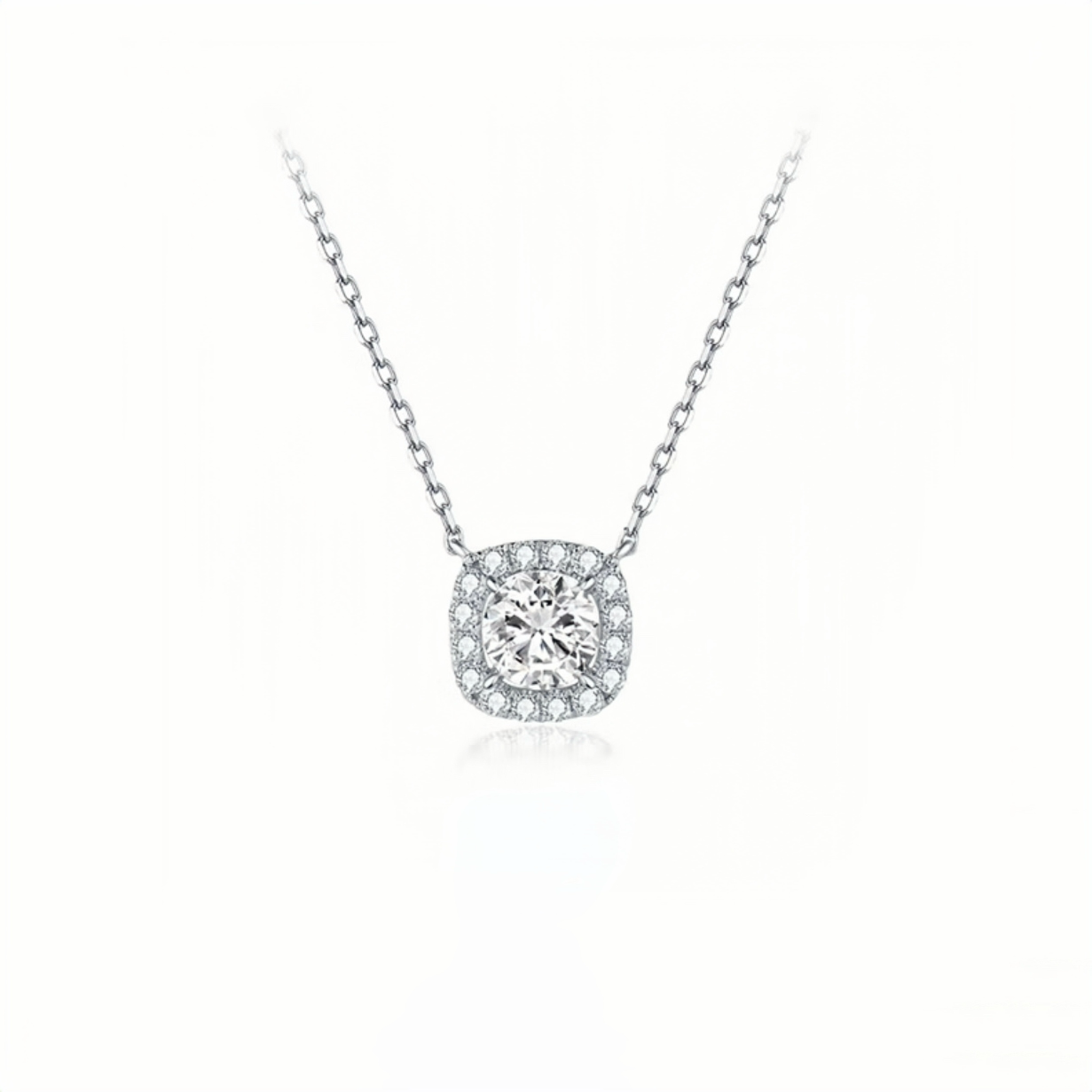 Square Halo Lab-Grown Diamond Necklace