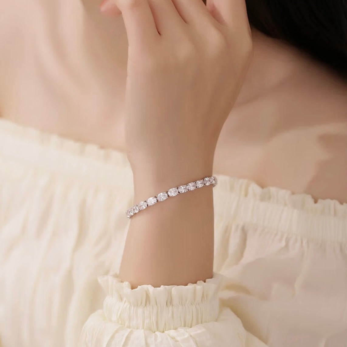 Oval-Cut Lab Diamond Tennis Bracelet in 18K White Gold