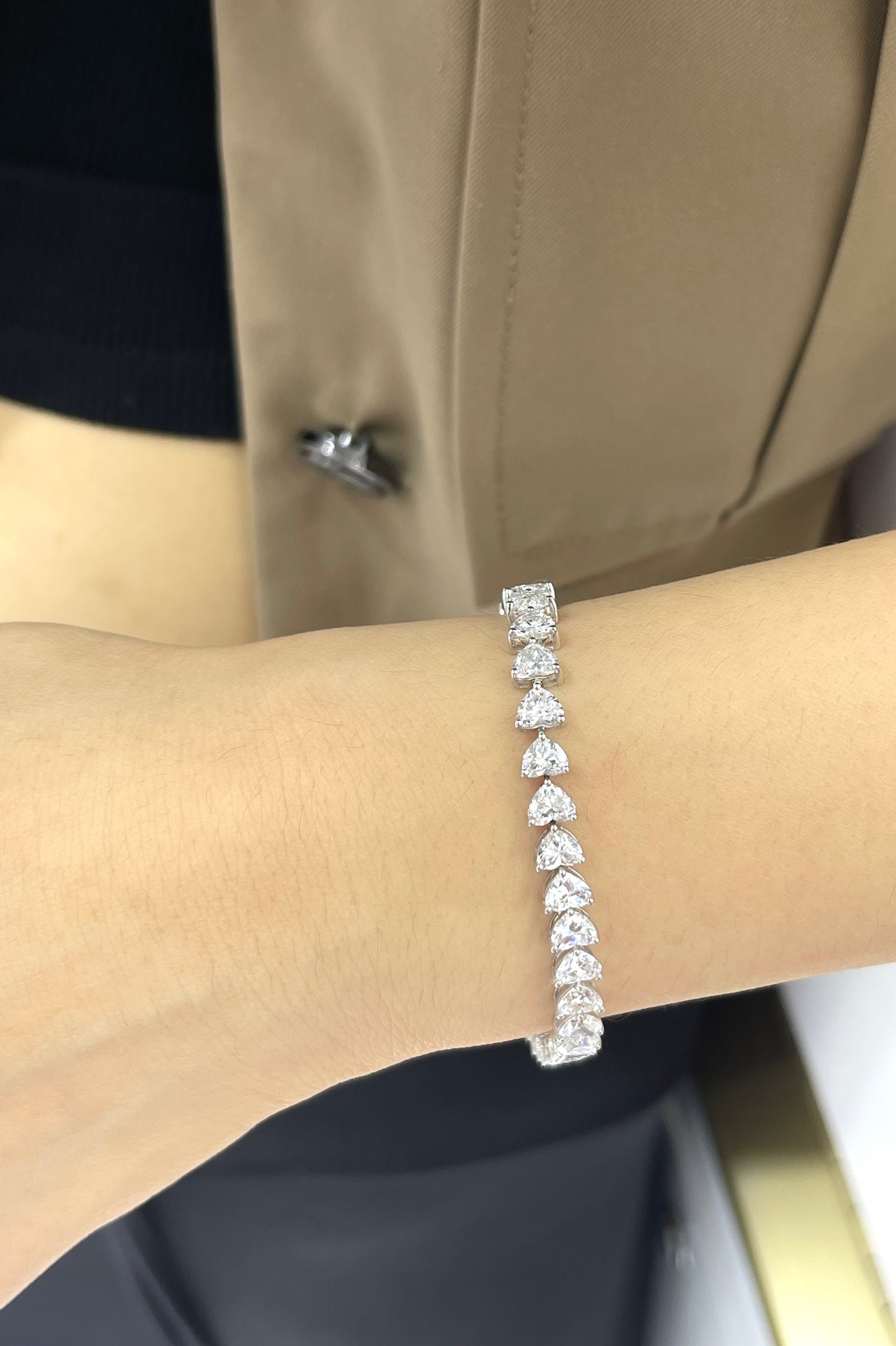 Prong-Set Heart Lab Diamond Tennis Bracelet in 18K White Gold | Approx. 12 ctw