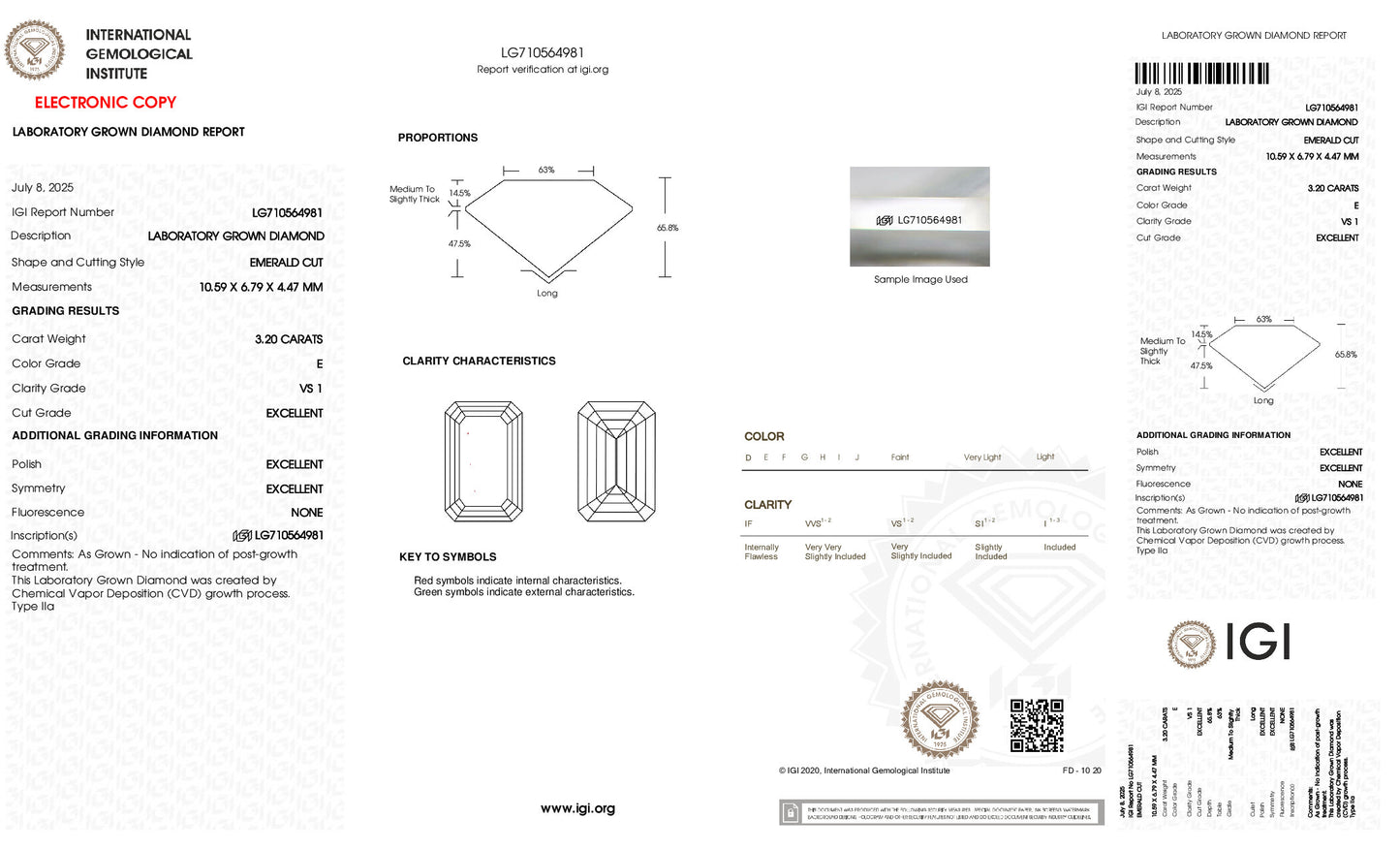 3.20ct Emerald Lab Grown Diamond (E, VS1, EX/EX/EX)