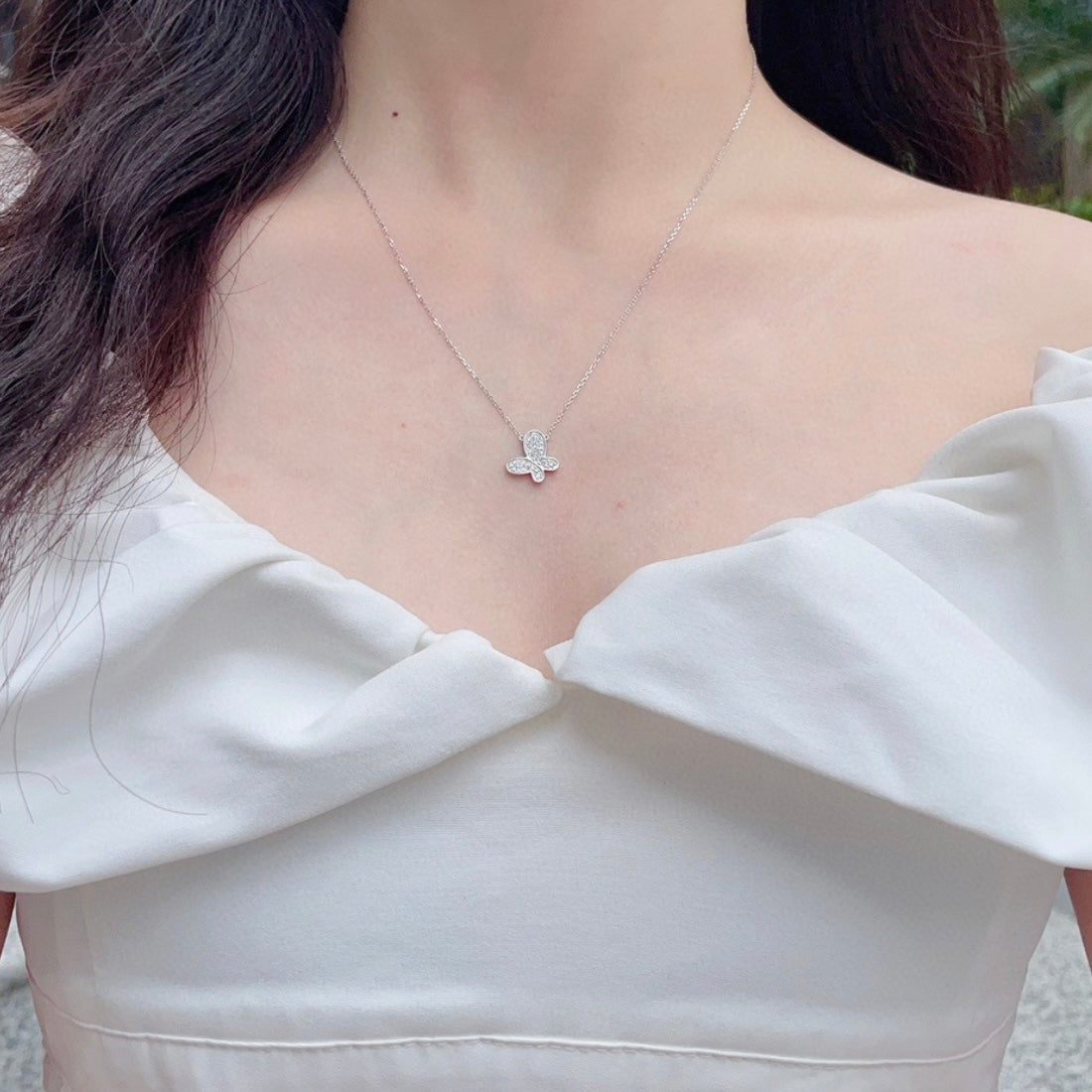 Sparkling Pavé-Set Butterfly Lab-Grown Diamond Necklace