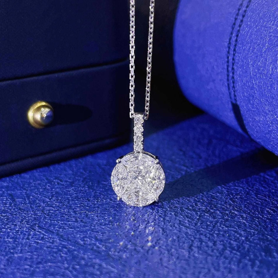 Cluster-Set Marquise and Princess Cut Diamond Pendant Necklace