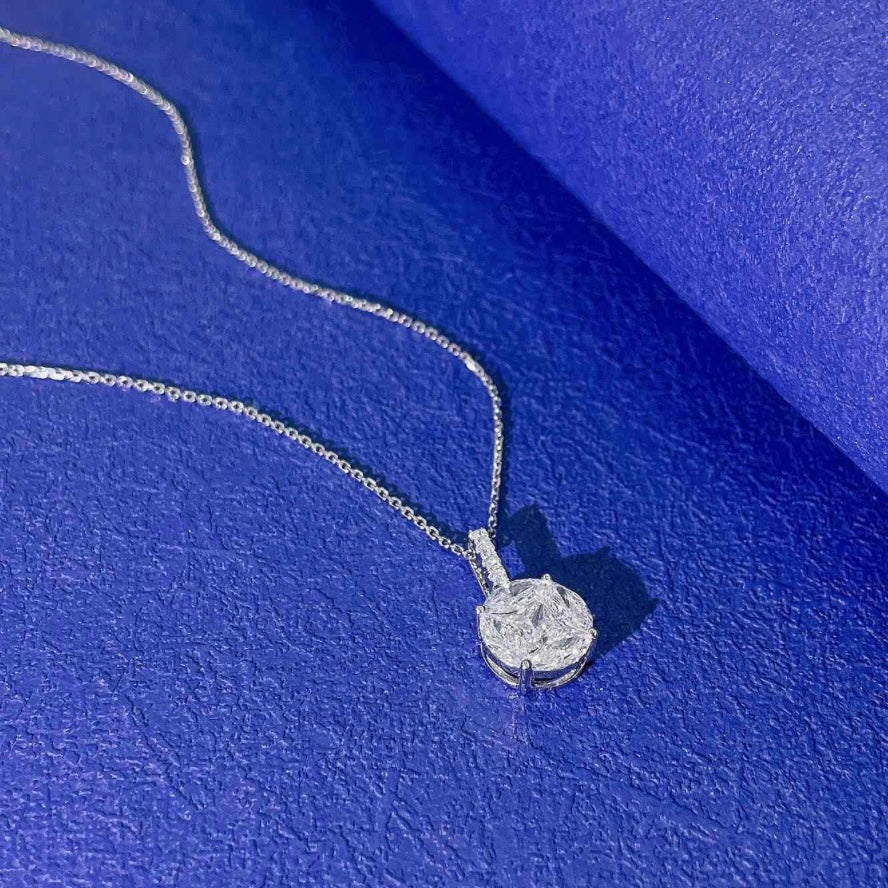 Cluster-Set Marquise and Princess Cut Diamond Pendant Necklace