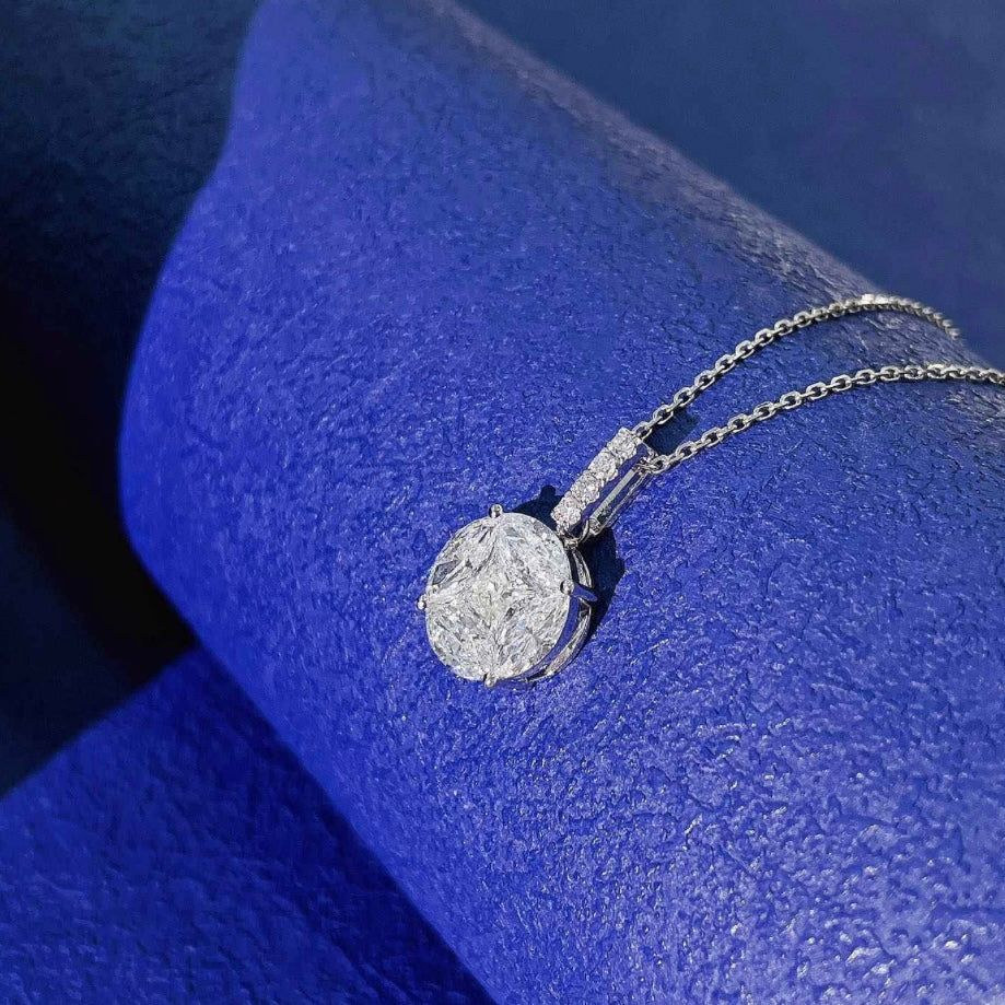 Cluster-Set Marquise and Princess Cut Diamond Pendant Necklace