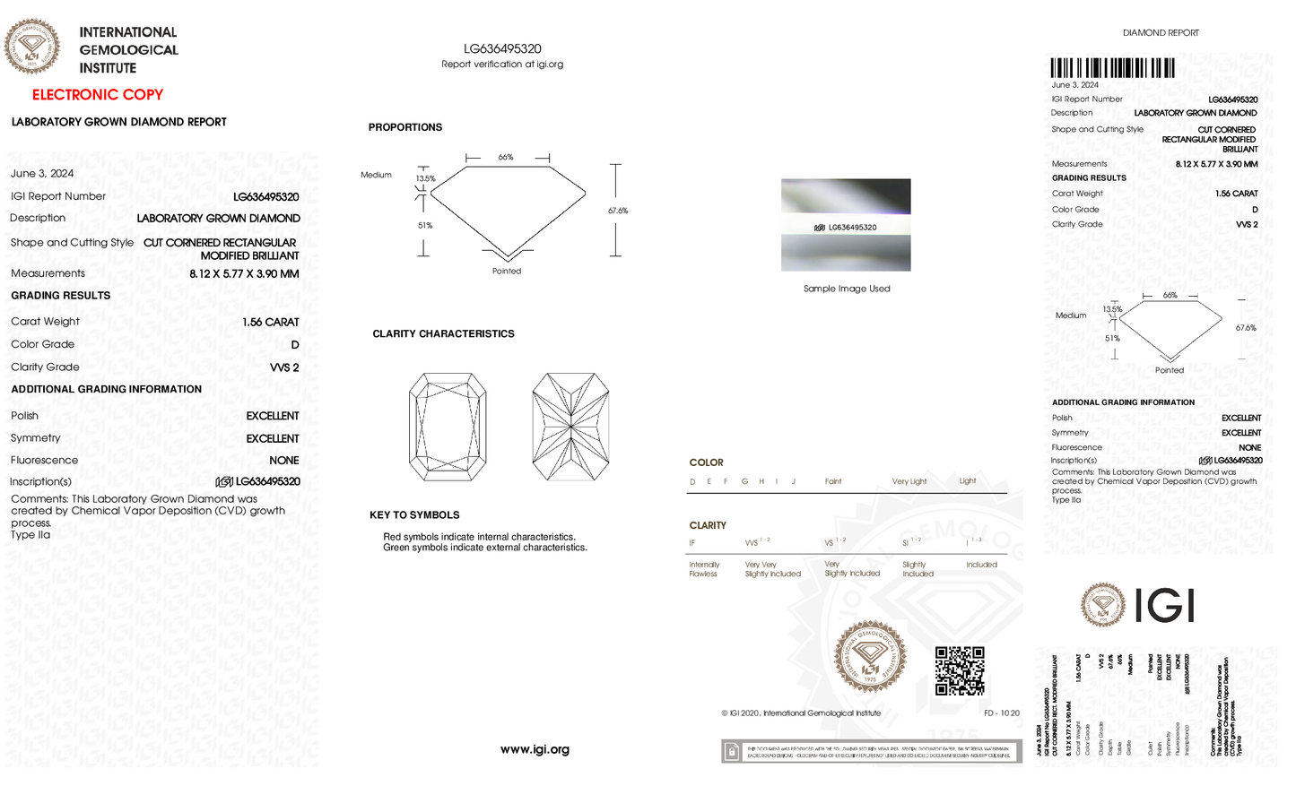 1.56ct Radiant Lab Grown Diamond (D, VVS2)