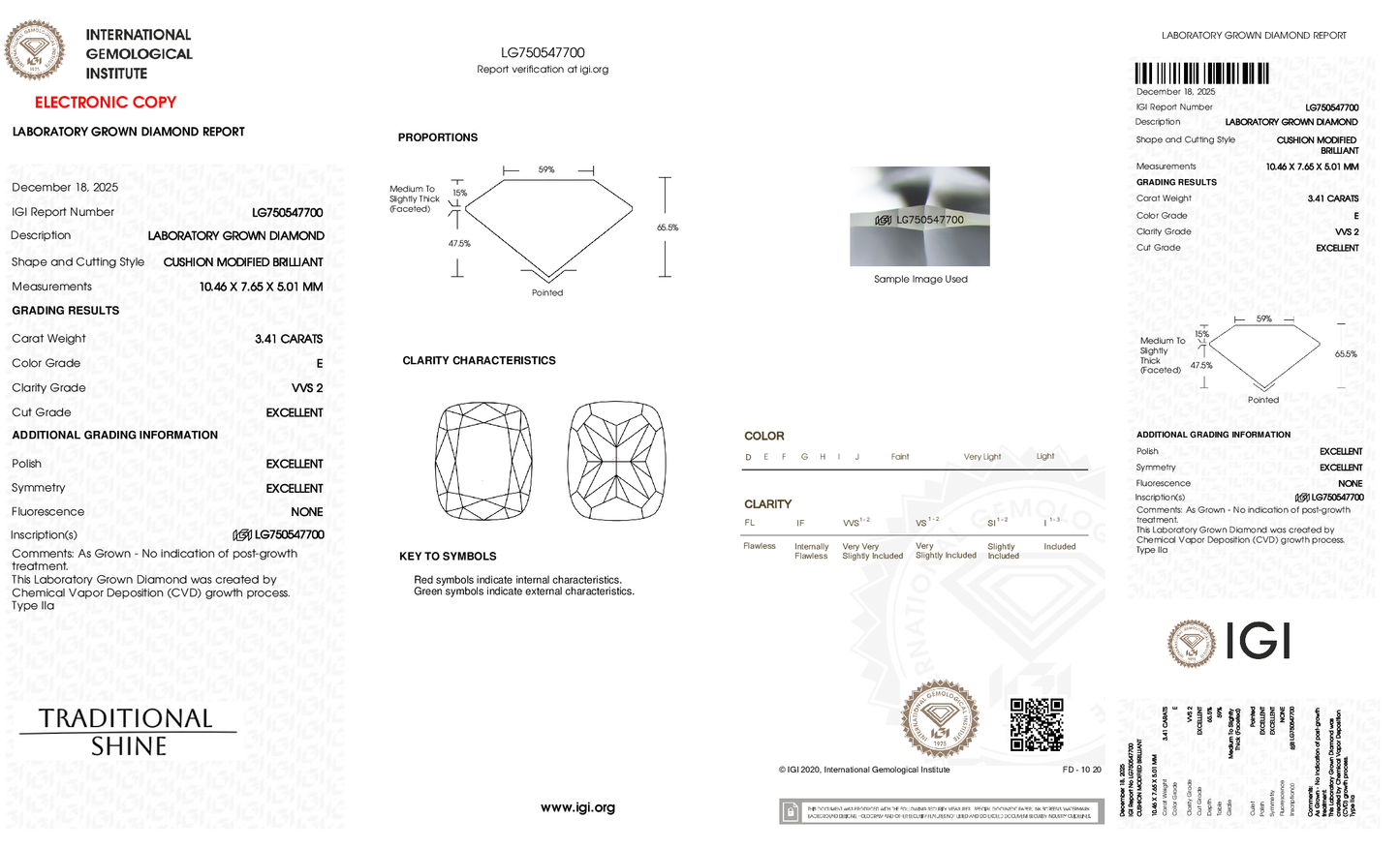 3.41ct Cushion Lab Grown Diamond (E, VVS2, EX/EX/EX)