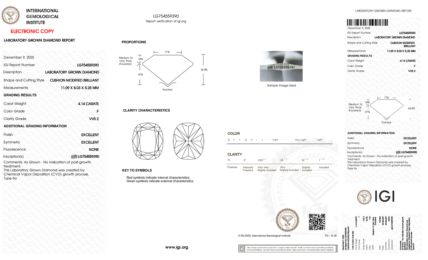 4.14ct Cushion Lab Grown Diamond (F, VVS2, EX/EX)