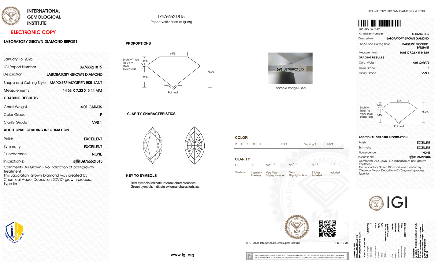 4.01ct Marquise Modified Brilliant Lab Grown Diamond (F, VVS1,EX/EX)