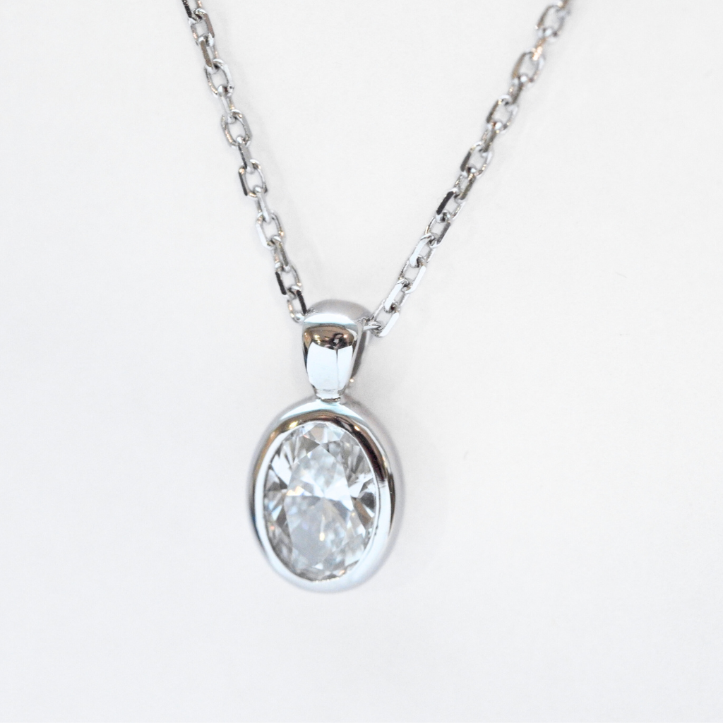 Bezel-Set Oval Lab Diamond Solitaire Pendant