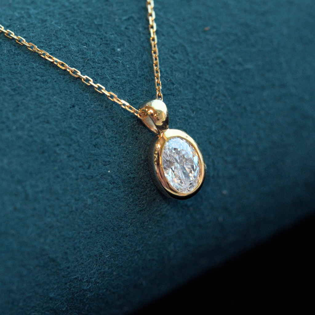 Bezel-Set Oval Lab Diamond Solitaire Pendant