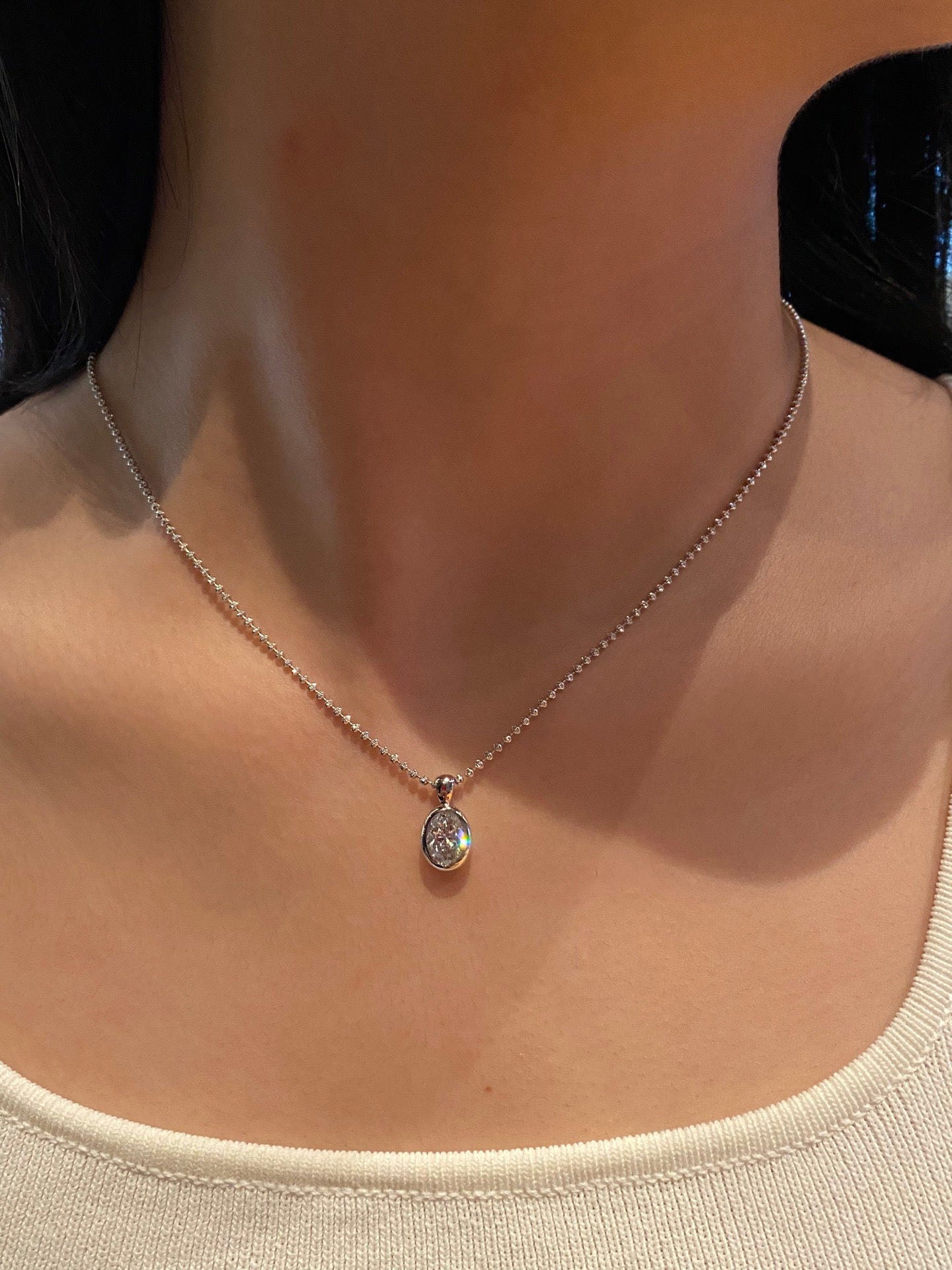 Bezel-Set Oval Lab Diamond Solitaire Pendant
