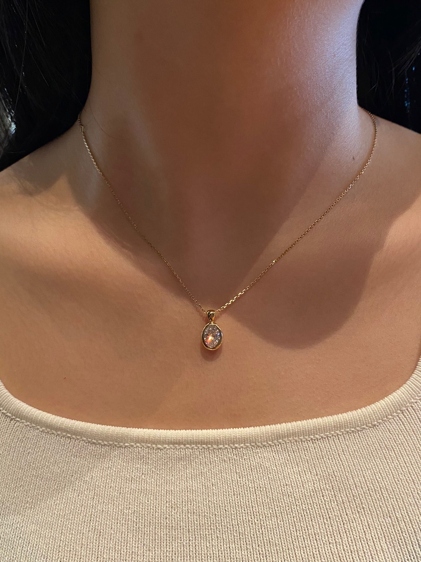 Bezel-Set Oval Lab Diamond Solitaire Pendant