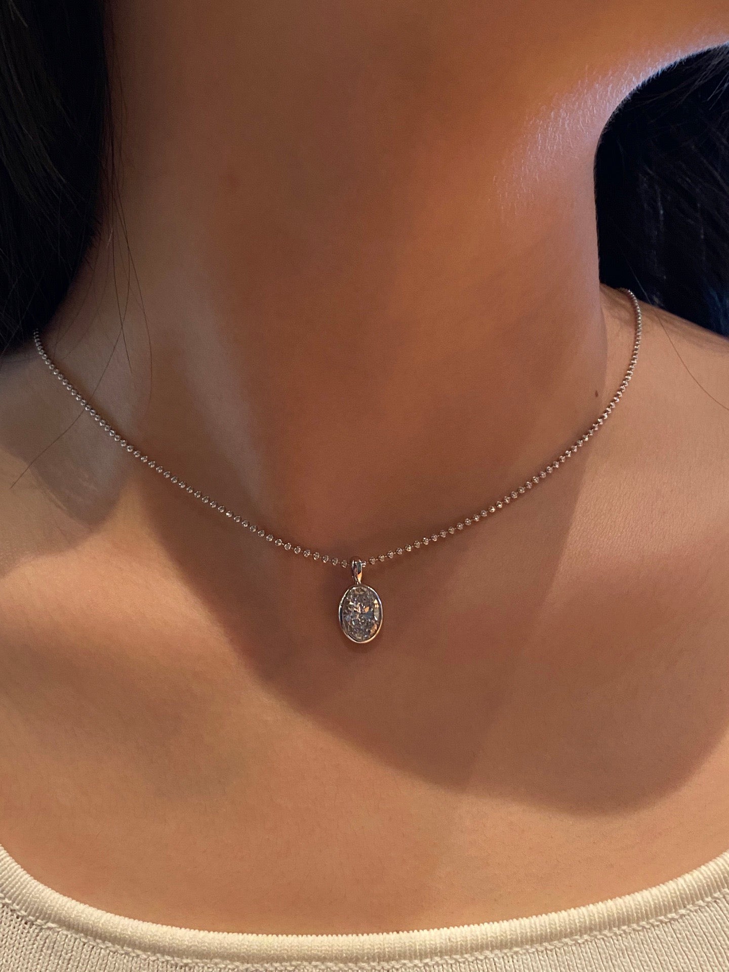 Bezel-Set Oval Lab Diamond Solitaire Pendant