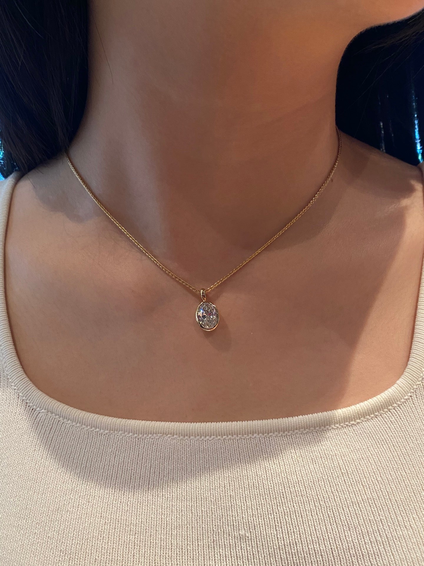 Bezel-Set Oval Lab Diamond Solitaire Pendant