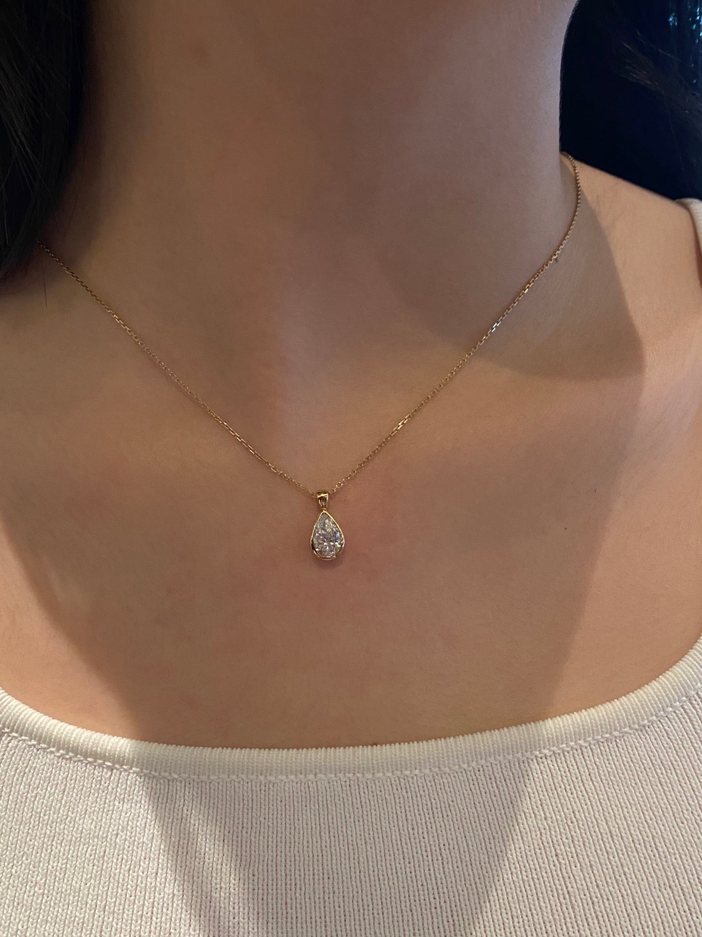 Bezel-Set Pear-Shaped Lab Diamond Pendant