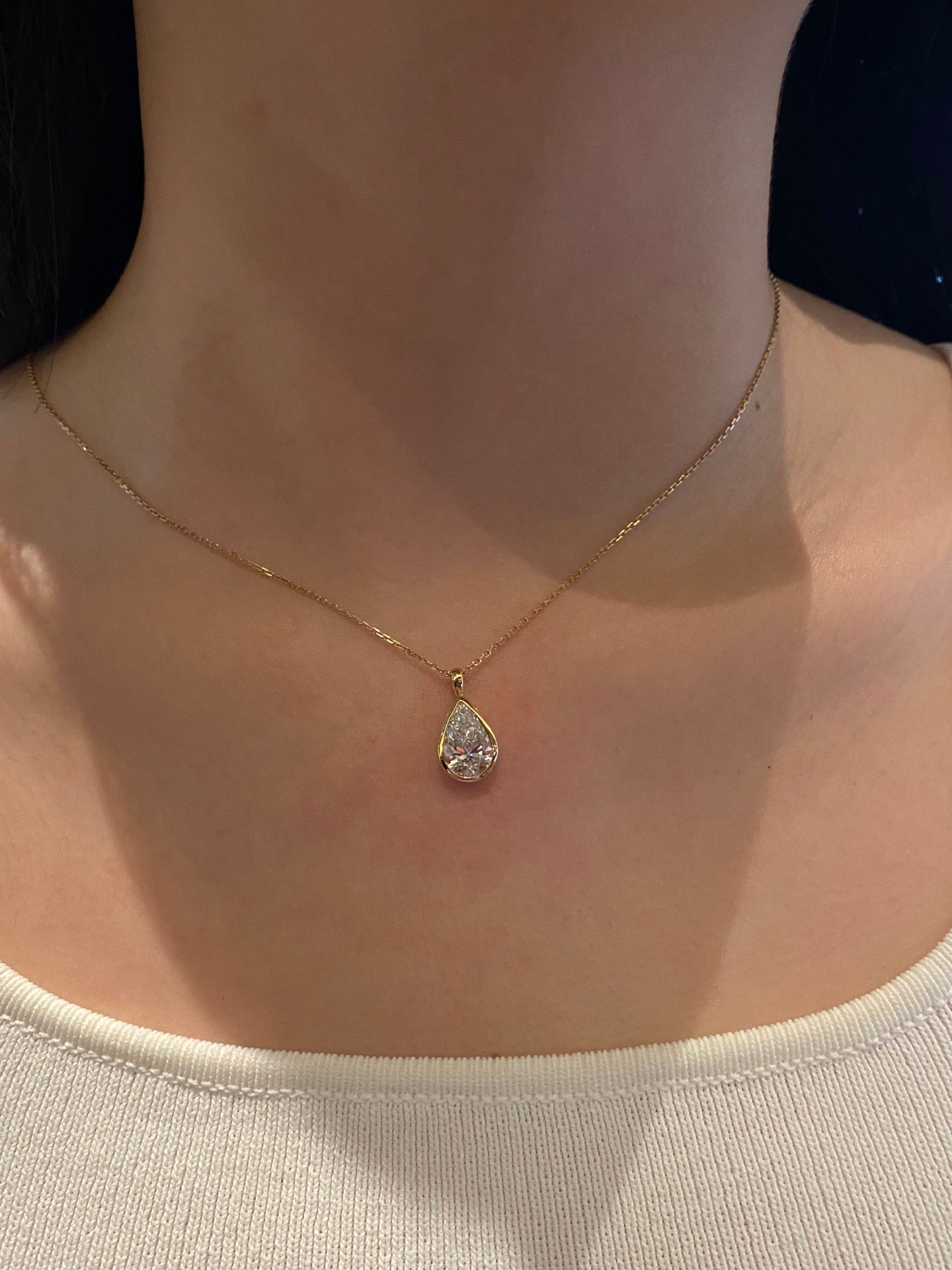 Bezel-Set Pear-Shaped Lab Diamond Pendant