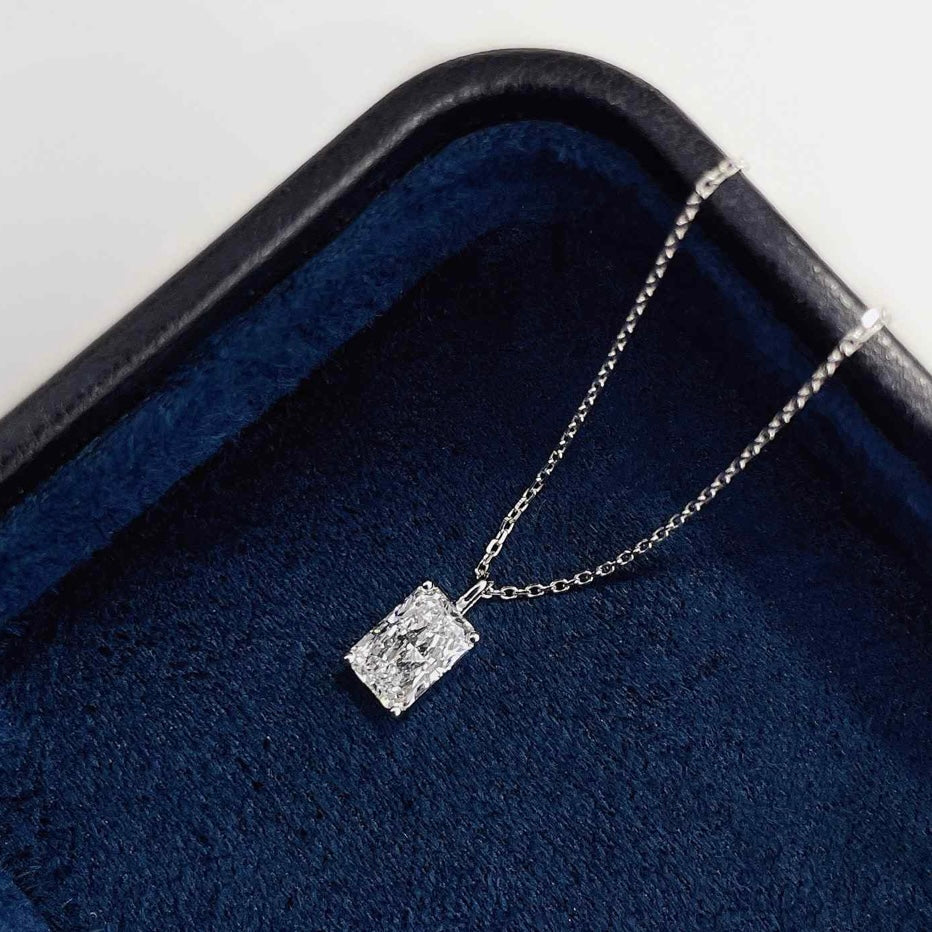 Classic Four-Prong Radiant Solitaire Diamond Necklace in 18K Gold