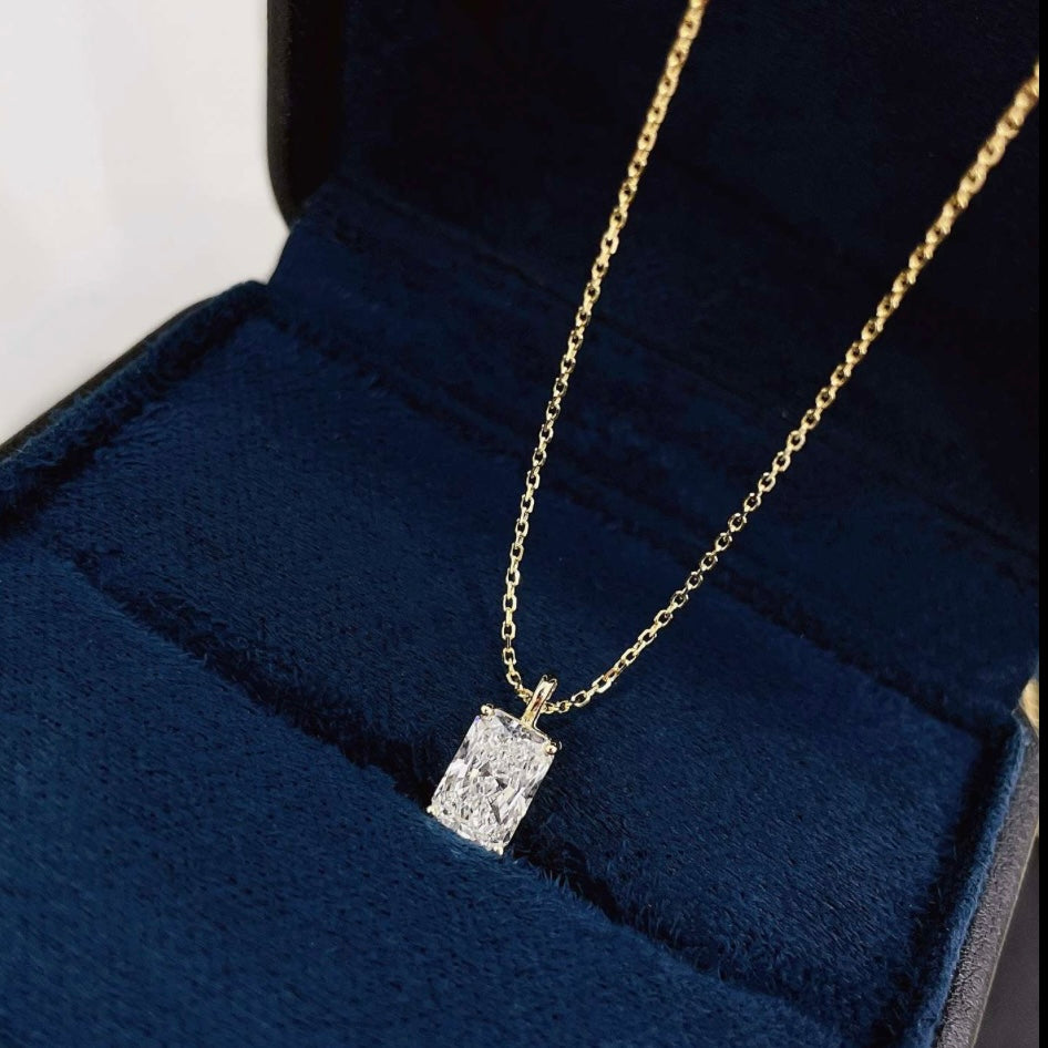 Classic Four-Prong Radiant Solitaire Diamond Necklace in 18K Gold