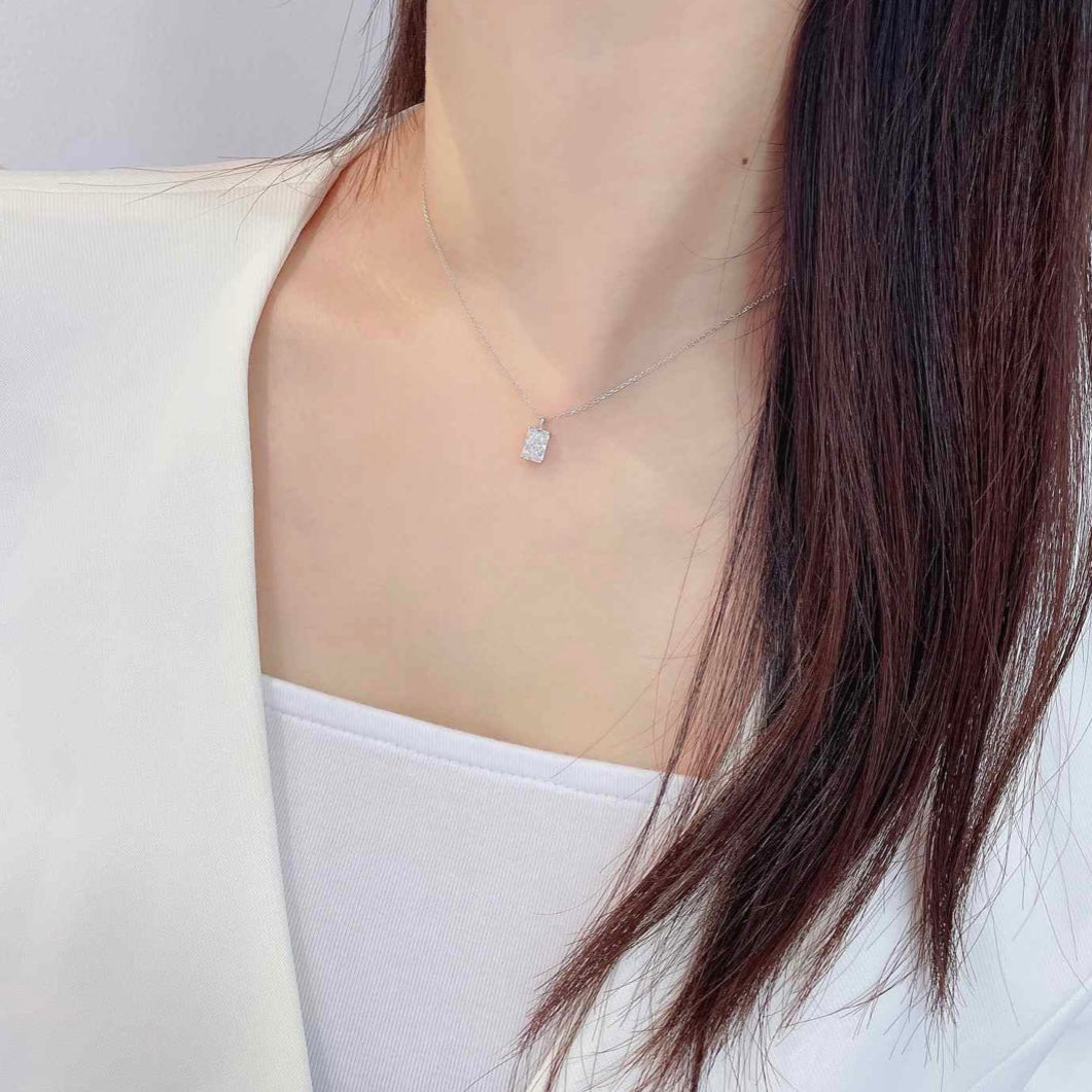 Classic Four-Prong Radiant Solitaire Diamond Necklace in 18K Gold