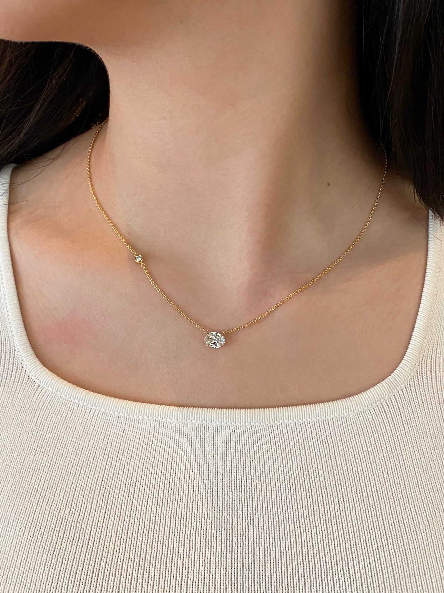 East-West Oval Lab Diamond Necklace