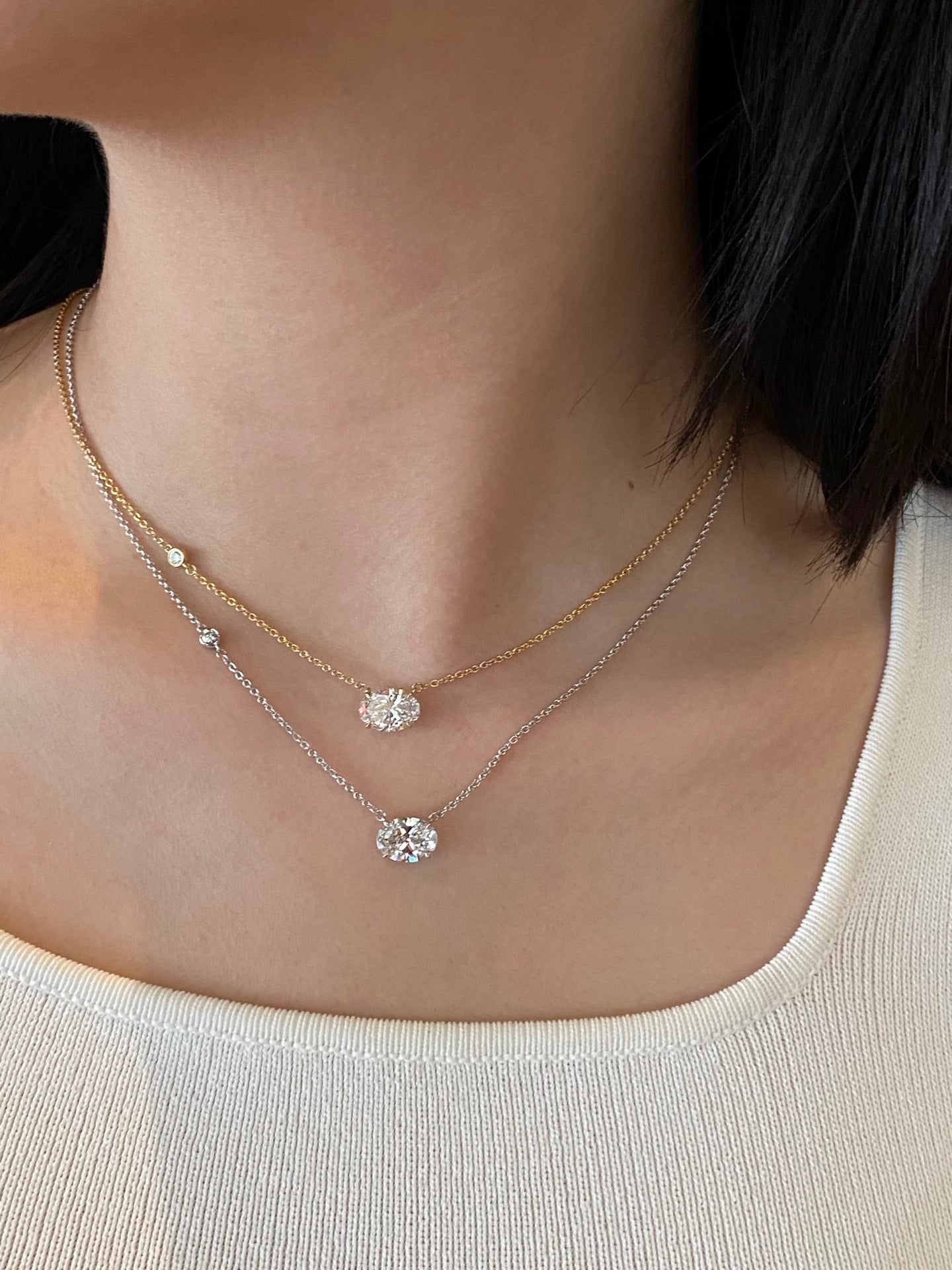 East-West Oval Lab Diamond Necklace
